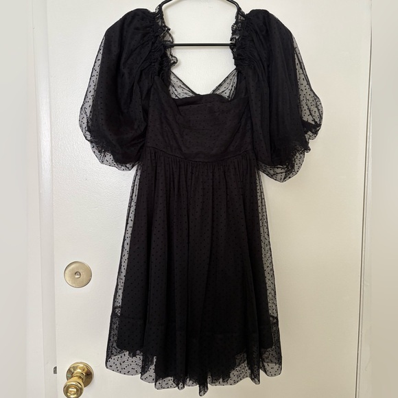 Windsor Black Mini Dress with Sheer Puff Sleeves - Picture 1 of 5